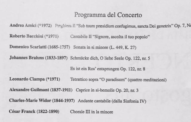 Il programma del concerto del M° Leonardo Ciampa, 3 agosto 2015